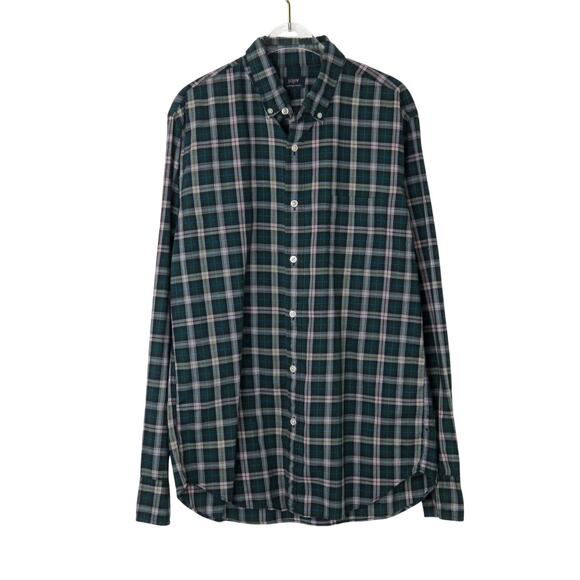 J.Crew Heathered Cotton Green Plaid Button Down Shirt Medium Men's - Picture 6 of 6